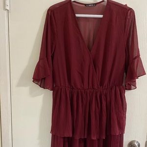 Burgundy Sheer Dress from Shein